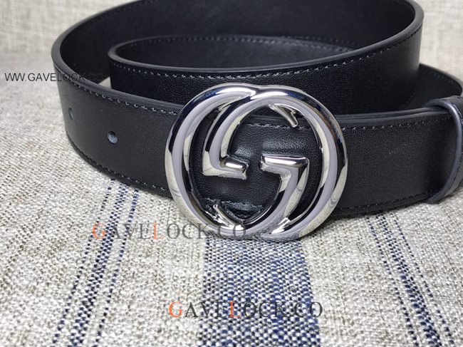 Upscale Gucci Black Leather Belt Double Sided GG Buckle Upscale Gucci Black Leather Belt Double Sided GG Buckle